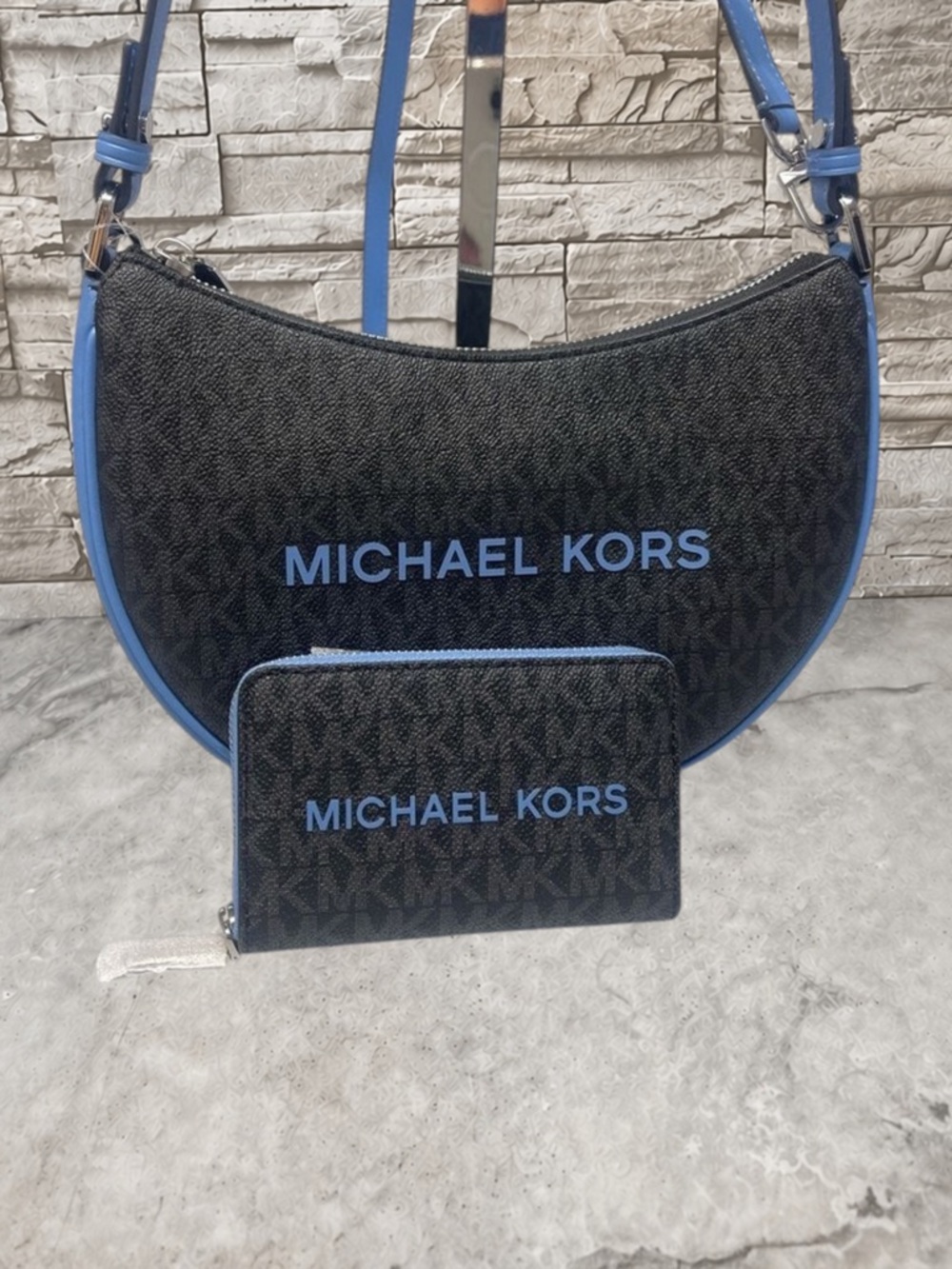 Michael Kors Kyla Small Conv Pouchette & Matching Wallet South Pacific Blue Logo - Picture 2 of 11